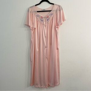 Vanity Fair Vintage Women’s Silk Nightgown Pink Embroidered Lace Trim Size Large